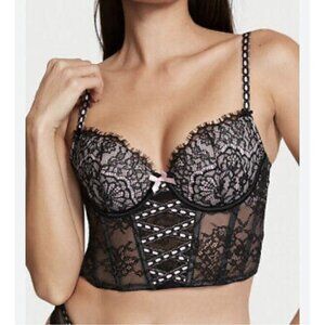 ❤️ Victoria's Secret NWT lightly lined corset lace top, Black/pink, Size M